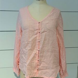 Laura Ashley Pale Pink Button-Front Linen Blouse